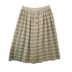 Womens Vintage Midi Skirt Tan Ivory Popcorn Stripe Size 7/8