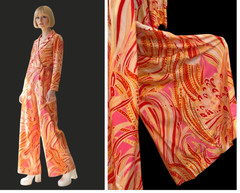 Vintage 60s Silky Psychedelic Paisley Mod Pucci-esque Palazzo Pants Jumpsuit