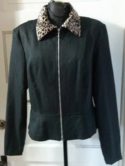 90’s CITY TRIANGLES Black Zip Up Animal Print Suit Jacket Blouse Top 13