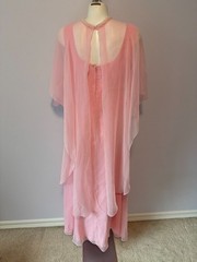 Vintage 70s Pastel Pink Fairycore Boho Princess Cape Sleeve Prom Gown Dress L