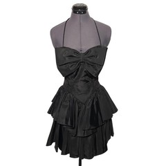 Vintage Climax Karen Okada 80s Black Bow Mini Dress 30-26-Open size 3/4