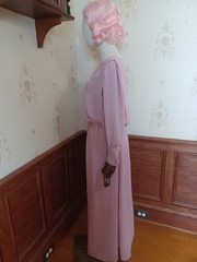 Vintage 1970s/80s Union-Made Pink Chiffon Maxi-dress w/Satin + Pearl Accents