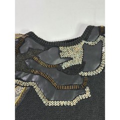 Donagain Vintage Sz L 80s Black Beaded Leather Applique Ramie Cotton Sweater