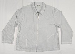 Vtg Russ Zip Up Long Sleeve Collared Shirt Jacket Blue Striped Linen Blend 22×26