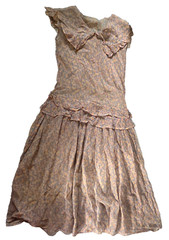 VTG 40s/50s Crepe Cocktail Dress Drop Waist Ruffles Pan Collar Size XS/0-2