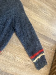 Vintage 60s Mohair Cardigan Fuzzy Shaggy Stripes Blue Red