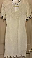 Vintage Lawrence Kazar NY 100% Silk Ivory Chic Bead/Sequin Wiggle Dress~10~EXC