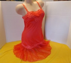 Vintage Full Slip Movie Star Red & Trim SZ 36 Mermaid Pleated Lace Bottom