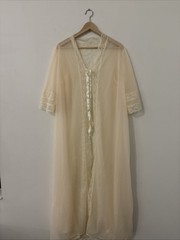 Vtg Ilise Stevens Nylon Lace Chiffon Peignoir Robe Sheer Medium