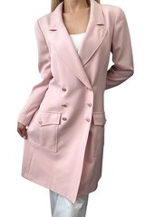 CHANEL Vintage 97P CC Logo Button Blazer Long Coat Jacket #40 Pink Wool