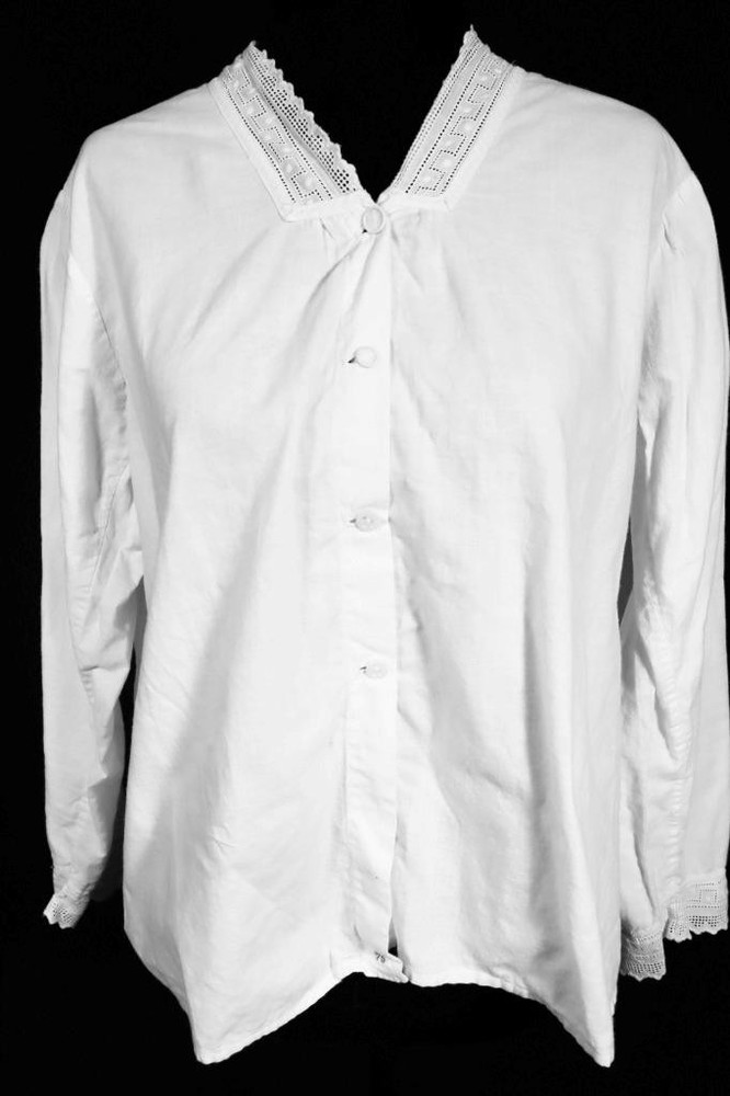 Plus Size Antique French Edwardian White Cotton Blouse 46″ Bust Exc Cond