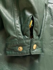 Jacqueline Ferrar Forest Green Leather Parka Coat Women’s Large Coyote Fur Hood