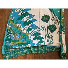 Donna Morgan Teal Floral Print Bell Sleeve Shift Dress Size 8 Retro Mod Style