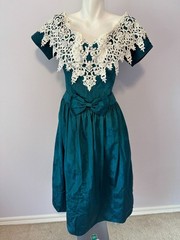 Vintage 90s Scott McClintock 16 Teal Prom Dress Off Shoulder Lace Whimsigoth