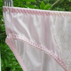 Vintage Silky Nylon Panties Pink Lace Bikini High Leg Brief Size 7-8 Hip 38-42″