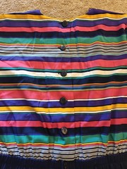 Vintage Ms Chaus 10 Navy Blue Multi Striped Pleated Business Dress