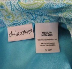 DELICATES BLUE GREEN paisley sleep shirt nightgown POLY SATIN sz M