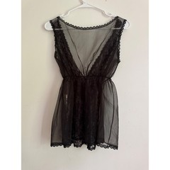 Vintage Treasure from California by Faris Black Sheer Lace Babydoll Top Small