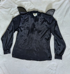 Vintage Fritz & Lloyd Black Long Sleeve Blouse Shoulder Pads Womens Tag Size 10