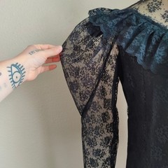 Vintage 70s Victorian Gothic Lace Blouse Leg of Mutton Sleeve Western Collection