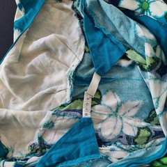 Vintage Sears Hawaii Floral Maxi Dress Turquoise Cotton Tiki 60s Empire Waist