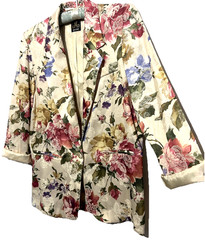 San Moire Blazer Jacket M 80s Floral Breakfast Club Coquette Rolled Sleeve VTG