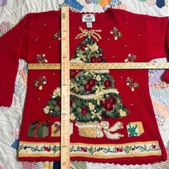 Tiara International 1997 Vintage Christmas Tree Sweater Red Embellished Large