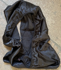 SECRET TREASURES BLACK Satin Medium Shiny Tap Panties Pink Rosette
