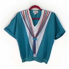 Vtg 80s 90s TEDDI Teal Blue 2pc Pant Set Small Retro Mom Coastal Grandma Rope