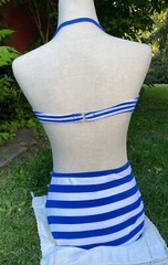 vintage pin up gabar nautical bikini swimsuit blue and white stripe