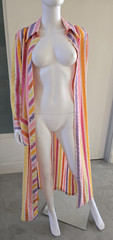 VTG 60s 70s Dynasty Psychedelic Mod Maxi Striped House Dress Robe Beach Coverup