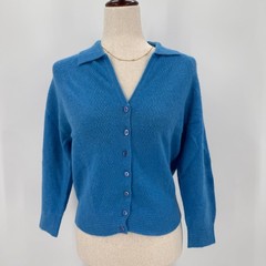 Vintage 60s 70s Loubella Knits Blue Pointelle Lambswool Fur Knit Sweater Collar