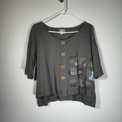 Blue Fish Vintage 2001 Hand Printed Cotton Crop Top Game Pieces Pawn Dice