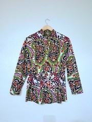 Vintage 70s Psychedelic Paisley Top Mock Neck Long Sleeve Mod Hippie Blouse