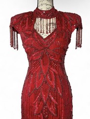 Vintage RARE 1980s Silk Heavily Beaded Sequin Dress Prom Pageant Gown Sz L
