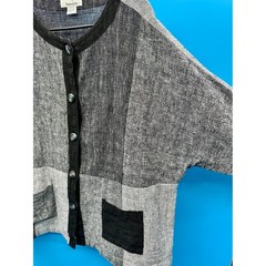 Vtg Sangam Womens L Cotton Lagenlook Artsy Minimalist Gray Black Batwing Jacket