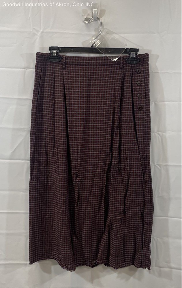Vintage 90s Eddie Bauer Women’s Midi Skirt Burgundy Plaid Rayon Side Button 10
