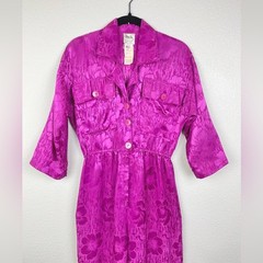 VTG 70s Sandy Sandy Women’s Small Fuchsia Pink Collared Floral Satin Jumpsuit 80