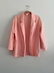 Vintage Pink Linen Blend Skirt Suit Set Women’s Jacket & Midi Skirt Size L