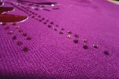 Vtg Cotton Blend Purple Knit Metallic Embellished Floral Mock Neck Sweater M