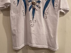Vintage White Polyester & Cotton T Shirt Decorated w/Denim Applique & Rhinestone