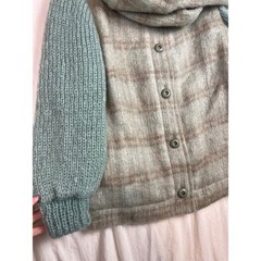 Donegal Design Mohair Plaid Cardigan Jacket with Scarf Ireland Vintage Green