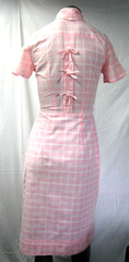Vintage 1950s Pink Cotton Day / House Dress Sz S-M Plaid Button up Bows in Back