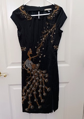 Nanette Lepore Flapper Beaded Peacock Dress Silk Art Deco Gatsby Evening Size 2