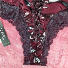 Black Stretch Lace Wet Look Shiny Sissy Brief Panties w Ties sz S iEFiEL