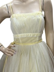 Vtg 50s Sz S Prom Dress Cupcake Yellow Satin 2 Layers White Net Tulle Dance Time