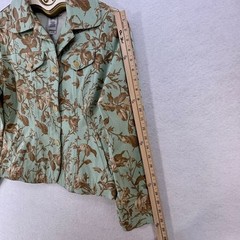 Villager Boho Floral Jacket SMALL Green Button Front Blazer Casual Retro Indie