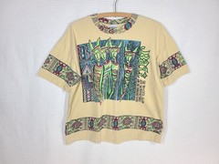 Vintage 90s All Over Print Tee Tshirt 23×25″ Bali Souvenir Indonesia Tribal Ooak