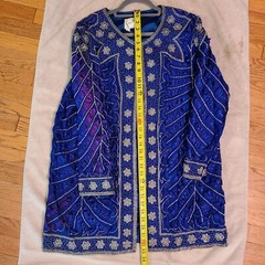 VTG Fantasy of Esister Max Womens 100% Silk Beaded 3pc Skirt Suit sz 16