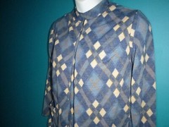 Vtg 60s Franklin Simon Knit Fit & Flare Dress W/ Cardigan Blue Argyle Sz S/M